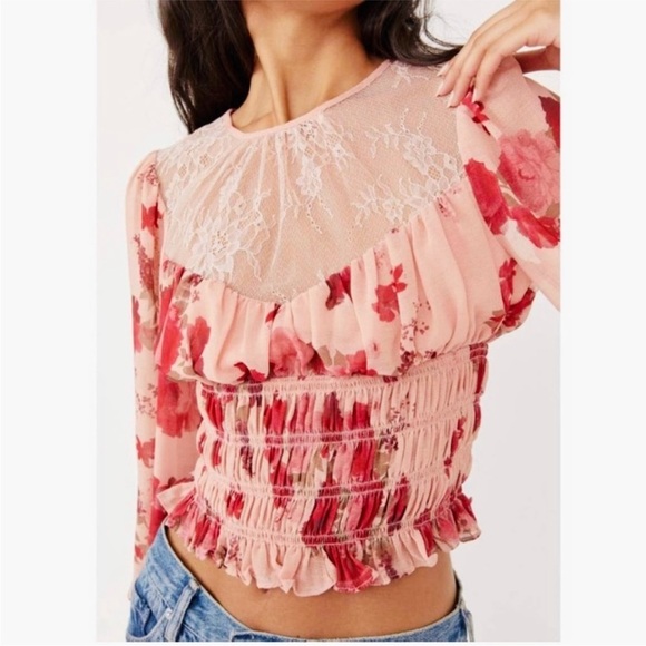 Free People red and pink lace top - Picture 6 of 15